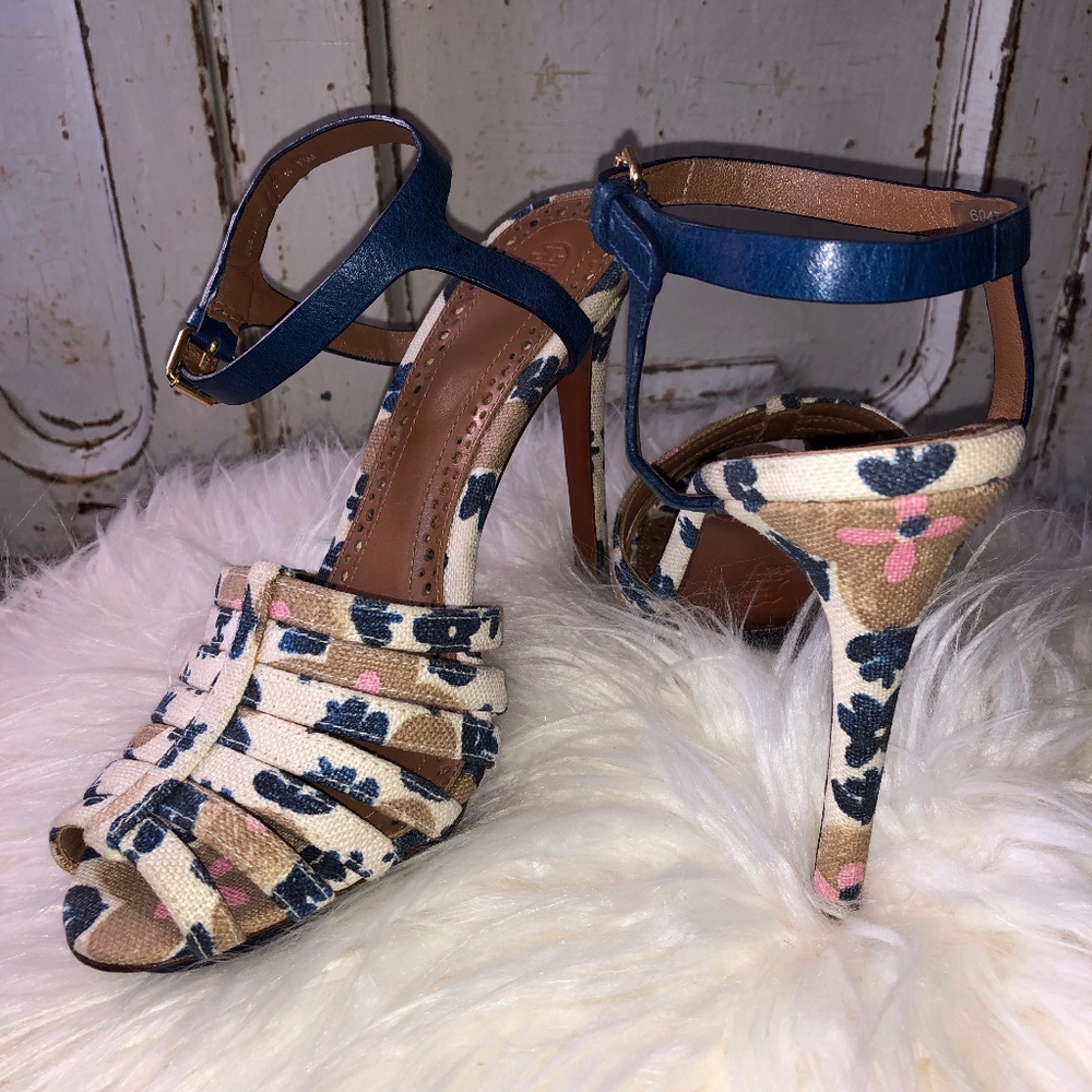 floral, canvas, leather heels